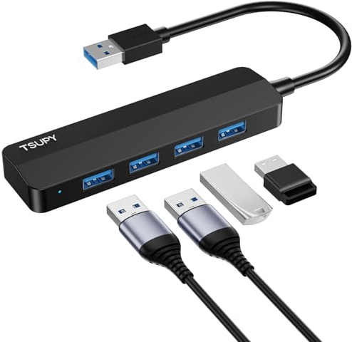 TSUPY Hub USB 3.0, 4 Puertos Multipuertos Adaptador 5Gbps Alta Velocidad, Compatible con MacBook, Surface, PS5, PC, Portátil, Disco Duro, XPS, 15cm