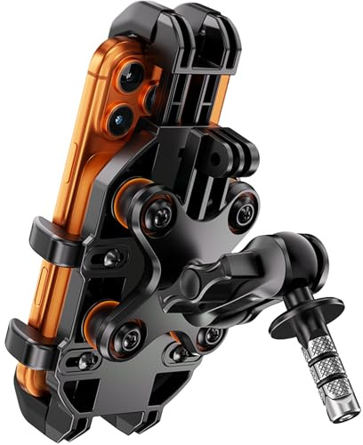 LOKTENWO Anti-Theft Motorcycle Fork Stem Phone Mount Holder with Vibration Dampener, with Aluminum Arm & Metal Fork Stem Mounting Base, Fit Stem Tubes 12mm-25.4mm in Diameter, for 5.4-6.9 Cellphone