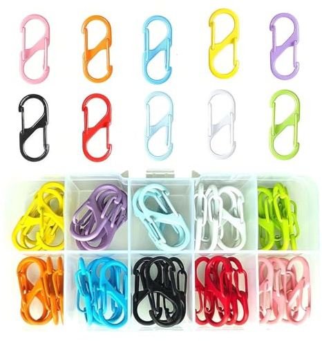 Yuiturt 40 Stück Mini Doppelkarabiner Set, kleine Karabinerhaken bunt | Mini Doppelkarabiner mit 2 Öffnungen. Für Schlüssel, Taschen, Rucksack & Outdoor. Inkl. Box. Ideal zum Wandern & Camping.