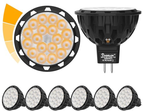 AGELCK GU5.3 LED Lampe Dimmbar, 5W MR16, Warmweiß 2700K, 610 lm, 6er Pack | Ersatz für 50W Halogen, Flimmerfrei & Brummfrei, CRI Ra85+, 12V, 36° Spot für Einbaustrahler, Schienensysteme & Außenleuchten
