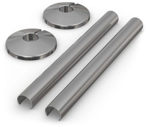 UK Radiators Snap On Radiator Pipe Covers 200mm x 18mm - 2 Pack Pipe Sleeve | Chrome Finish - 2 Pack Pipe Sleeve & Collar Included - Two Piece Snap Fit Plastic for 15mm Pipes, Easy Installation