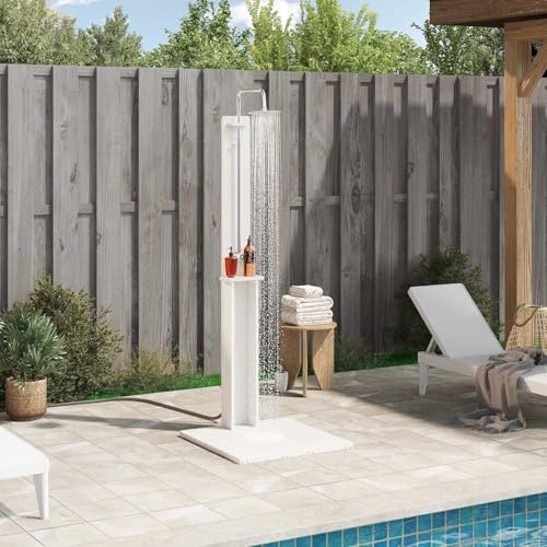 Teenpull Doccia da esterno bianca in legno di pino massiccio, 75 x 76 x 217 cm, resistente alle intemperie, con struttura antiruggine, per giardino, terrazza, piscina, vasca idromassaggio, spa