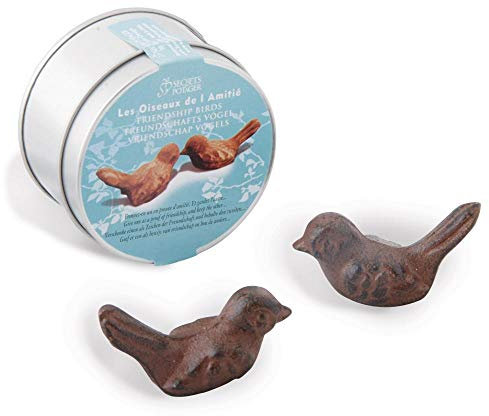 Esschert Design E8214 Giftbox 2 Vögel Friendship, Rost, Dekovogel, Gusseisen, Metall, braun, 5,6 x 2,4 x 3 cm