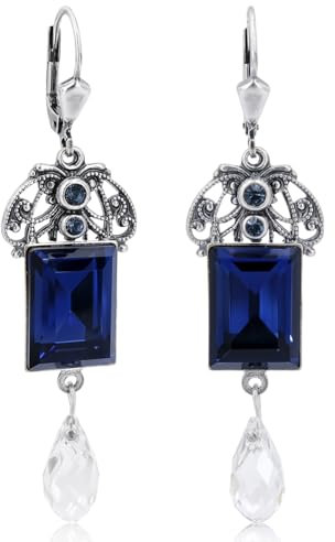 Jugendstil Ohrringe östereichische Kristalle Montana Blau Silber NOBEL SCHMUCK