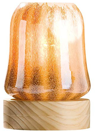 Gilde Lampe Macchiato weiss/kaffeebraun mit Holzfuß Höhe 26 cm