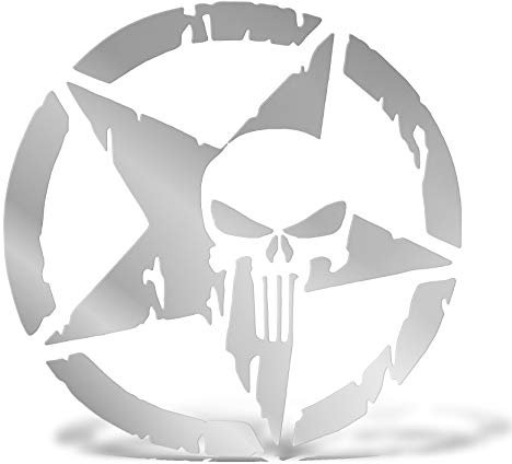 ERREINGE Sticker TESCHIO STELLA MILITARE ARMY ARGENTO Adesivo prespaziato in PVC per Decalcomania Parete Murale Auto Moto Casco Camper Laptop - cm 15