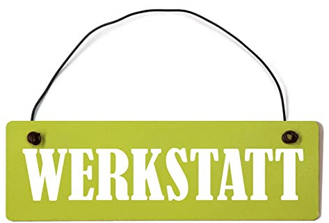 Deko Shabby Chic Schild Werkstatt Vintage Holz Türschild in hellgrün mit Draht