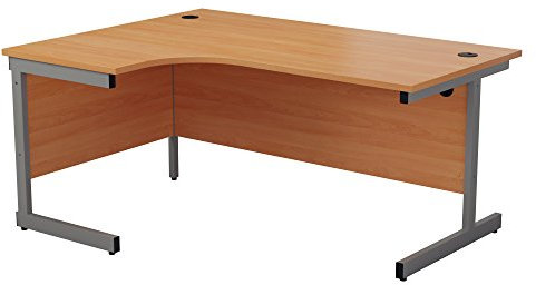 Office Hippo Heavy Duty Corner Desk, Strong & Reliable Workstation, Integrated Cable Ports, PC Desk For Office or Home - Beech Top / Silver Frame