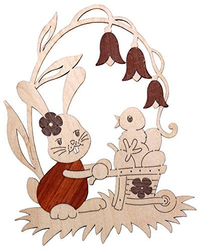 Kuhnert Fensterbilder - aus feinem Birkensperrholz - Stupsi Hase mit Schubkarre - Maße: 15 x 25cm - Made in Germany