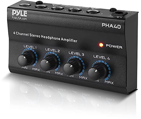 4-Channel Portable Stereo Headphone Amplifier - Professional Multi Channel Mini Earphone Splitter Amp w/ 4 ¼” Balanced TRS Headphones Output Jack and 1/4 TRS Audio Input For Sound Mixer - Pyle PHA40