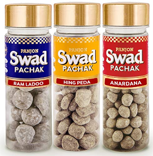 Panjon Swad Anardana goli, Hing Peda & Imli Ram Ladoo Pachak Candy (Mukhwas Mouth Freshners), White, 120 g (Pack of 3)
