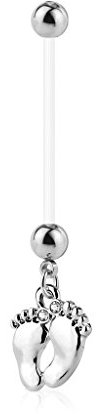 Piercing Nombril Grossesse Pieds Bébé Maternité Longue Barre Acrylique Retainer Bioflex PAWLINA Argenté LOVEPIERCING