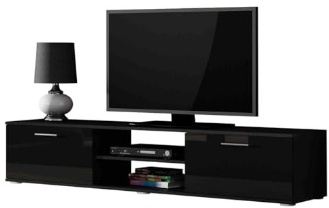 Mirjan24 TV Lowboard 180 Soho S3, Farbauswahl, TV Schrank, Tisch, Fernsehschrank, Fernsehtisch, TV Bank, TV Möbel (Schwarz/Schwarz Hochglanz)