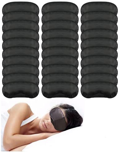 PorsMing Schlafmaske Augenmaske Augenbinde Augenbinde mit Nasenpolster und Gummiband 4 Lagen, Schwarz, 30 Stück