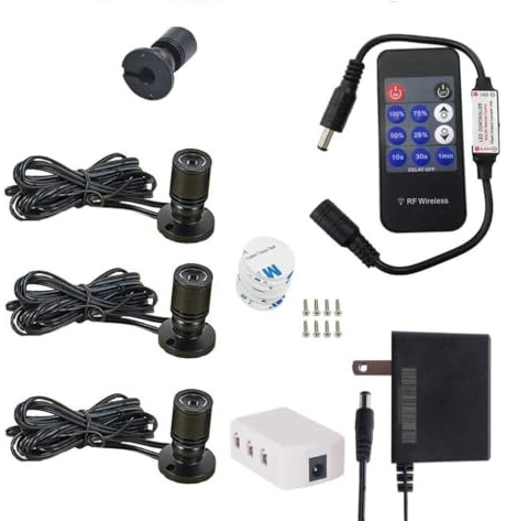 Xking Dimmbares Mini-Licht-Set mit RF-Dimmer, 12 V, 1,5 W, 100 lm, CRI > 80 Aufputz für Vitrinen, Showroom Art Deco Warm White-pack 3