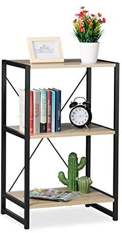 Relaxdays Standregal, Regal Industrial, niedriges Bücherregal mit 3 Fächern, HxBxT: 80 x 50 x 35 cm, PB/Metall, braun
