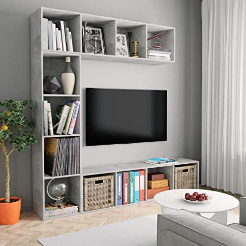 vidaXL Jeu de Bibliothèque/Meuble TV 3 pcs, Armoire de Télévision avec Compartiment, Étagère à Livres Salon Intérieur, Moderne, Gris Béton