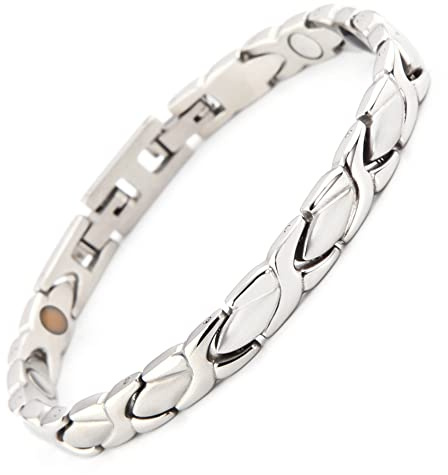 HAQI Titanium Magnetic Bracelets for Women and Men X-Shaped Interconnection 5-Elemental Powerful Germanium Magnetic Wristband with Removal Tool and Gift Box (7.2inch, Silver)