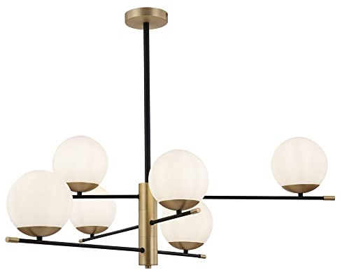 Maytoni Nostalgia Moderner Pendelleuchte 6-flammig E14 40W exkl. - Glaskugel Design in Mattglas Weiß, Schwarz & Gold - für Wohn-, Esszimmer & Schlafzimmer
