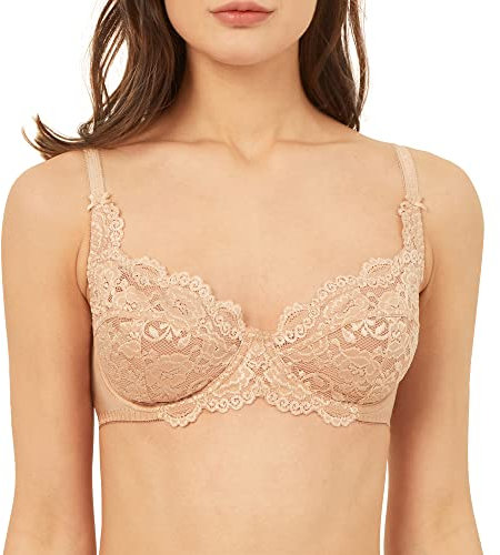 VANEVER Women’s Lace Bra, Comfortable Women’s Bras, Sexy Bra with Underwire & No Padding Cups, Breathable & Non-Chafing Ladies Underwear, Support, Nude 32B