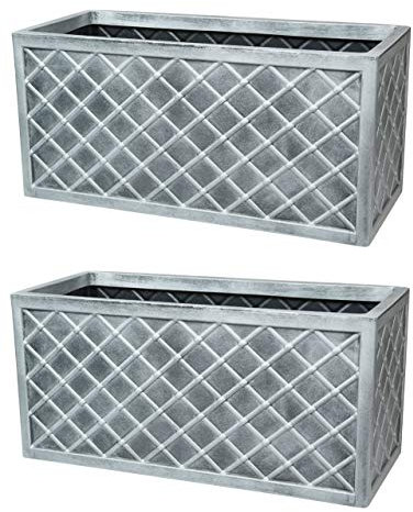 Shop4allsorts Set Of 2 Lazio Trough Patio Planter Garden Plastic Flower Pot Pewter Grey 70cm x 33cm