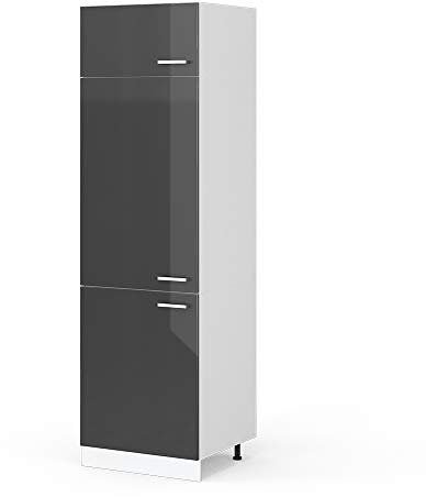 Vicco Kühlumbauschrank R-Line, Hochschrank für die Küche, Anthrazit Hochglanz/Weiß, 60 cm