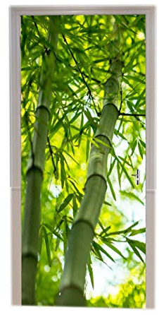 A.Monamour Sticker Porte Autocollant Poster de Porte 3D Branche De Bambou Vert Forêt De Bambou Nature Zen Fond Vinyle Affiche de Porte Sticker Mural Papier Peint Art Décor 90 x 200 cm