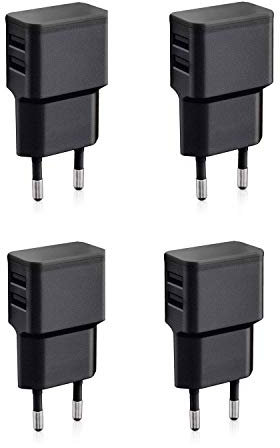 Wicked Chili 4 Stück Dual USB Ladegerät, Universal 90° Netzteil abgewinkelt für Handy, Watch, Powerbank, Bluetooth Speaker, Doppel Ladegerät Netzadapter (12 Watt, 2400mA, schwarz)