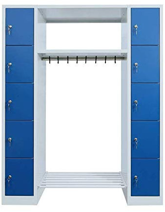 Lüllmann Schließfachgarderobe Wertfachschrank Fächerschrank Spind Umkleideschrank Garderobe mittig 10 Fächer-Spint Grau/Blau 525521