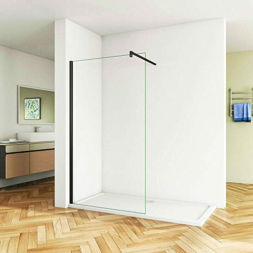 Aica Sanitär 50cm Walk in Duschwand Duschabtrennung walk-in Dusche 8mm NANO Glas Schwarz