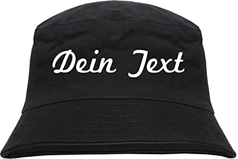 Individueller Fischerhut - Schreibschrift - Bucket Hat mit Wunschtext Bedruckt Schwarz XL