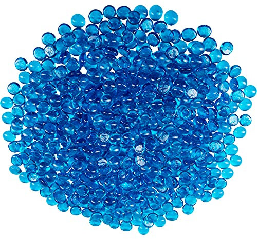 Galashield Flat Glass Marbles for Vases Blue Glass Gems Beads Pebbles Vase Filler (5 LBS, Approx. 540 PCS)