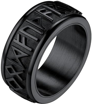 FaithHeart Nordic Rune Rings for Male Black Fidget Ring for Anxiety Stainless Steel Viking Rings Size T 1/2 Punk Jewellery for Dad Father
