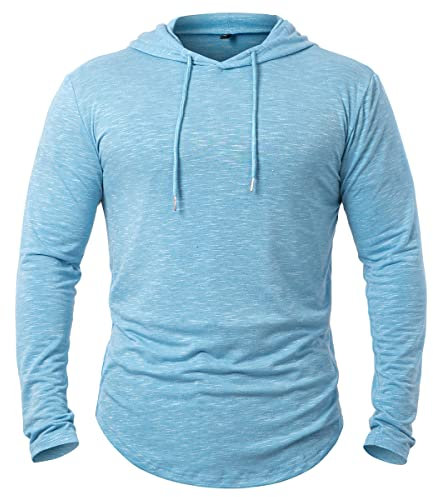 CARWORNIC Men's Quick Dry Hooded Tops Lightweight Running Hiking Athletic Hoodies Long Sleeve Thin Breathable Golf Top Active Sports Gym T-Shirt Men Outdoor Casual Fishing T Shirt Blue
