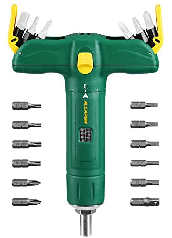 ALEAPOW 1/4 Torque Wrench Set, 12-Piece S2 Steel Bits, T-Handle Design, 15-75 in-lbs, Suitable for Scope Mounting, Gunsmithing, and Maintenance