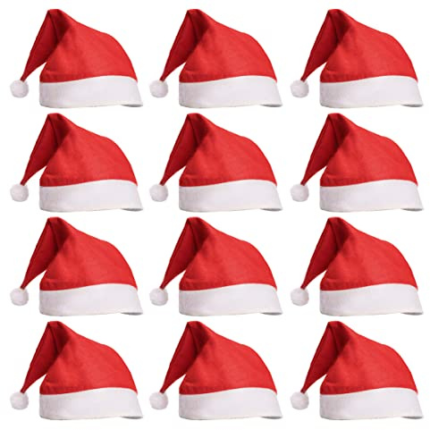 JSMTKJ 12 Stück Klassische Rote Weihnachtsmütze - 29x35 cm Nikolausmütze für Erwachsene und Kinder - Weihnachten Mütze Set