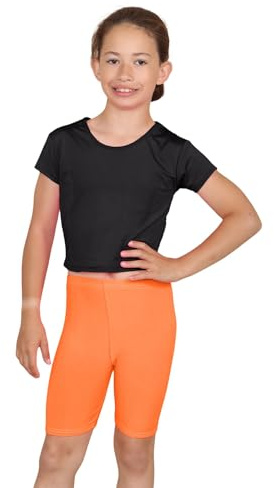 Hamishkane Mikrofaser-Gymnastikhose für Kinder, Radhose, dehnbar, Sport, Activewear, Sommer, Mini-Shorts, einfarbig, Tanz, Fitnessstudio, elastische Shorts für Kinder, neon-orange, 7-8 Jahre