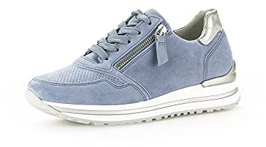 Gabor Damen Low-Top Sneaker, Frauen Halbschuhe,Wechselfußbett,Komfortable Mehrweite (H),Freizeitschuhe,Azur/Silber (perf),39 EU / 6 UK