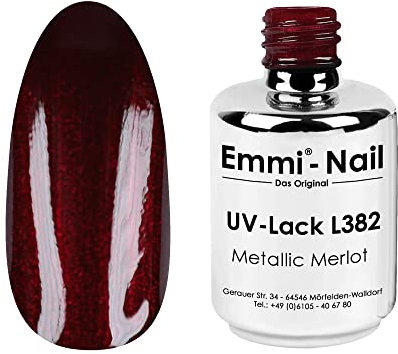 Emmi Nail Lack I LED UV Nagellack I 28 Tage Halt I Langer Glanz & hohe Deckkraft I Stoßfester Lack Nagellack I Kratzfest & vegan I 15ml - Metallic Merlot (Metallic Rot, L382)