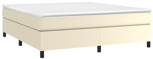 vidaXL Bettgestell, Polsterbett Bett für Schlafzimmer, Bettrahmen mit Lattenrost, Kunstlederbett Doppelbett, Creme 160x200cm Kunstleder