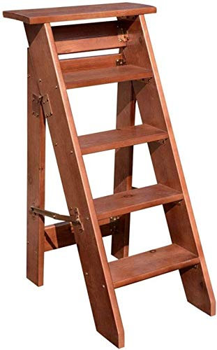 Escabeau Pliant Bois 5 marches Marron léger Pliable échelle Tabouret Fleur Support escalier Chaise