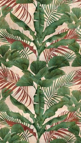 Livingwalls Travel Styles Non-Woven Wallpaper - Wallpaper with Leaf Tendrils in Green and Beige - Tropical Wallpaper for Various Rooms in 1.59 m x 2.80 m