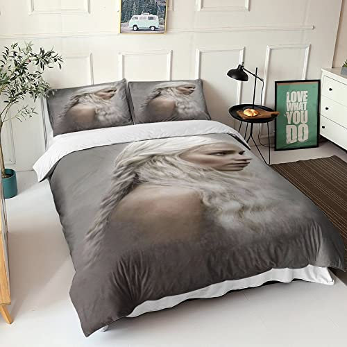 ELGISI Game of Thrones Bettbezug Set Mutter der Drachen Betten 3D Druck Bettwäsche Für Kinder Jungen Mädchen Erwachsener 3 Teilig Polyester Hypoallergen Bettbezüge King(220x240cm)