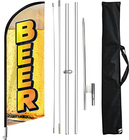 FSFLAG Bierfeder-Flagge mit Fahnenmast-Set und Erdspieß, 30 cm, windlose Flagge, Banner, Business für Innen- und Außenbereich, Werbung