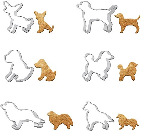 Ausstechformen Hund Set, 6 Stück Edelstahl Niedliche Hund Keks Ausstechformen Leckerli Formen Enthält Border Collie, Chihuahua, Labrador, Rochin, Rottweiler, Angenehme Schäferhund Form zum Backen