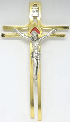10.854.21 croce crocefisso crocifisso con cristo argento e targhetta inri da muro da parete oro misura 20 cm