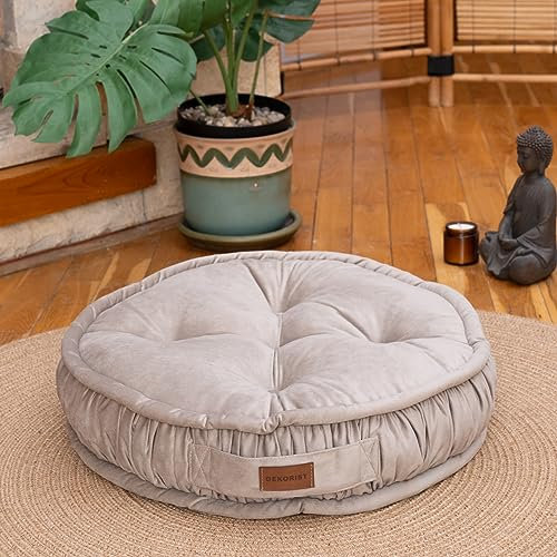 Dekorist Bodenkissen, Cozy Sitzkissen Boden, Dekorative Boden Kissen Rund, Weich Dicker Stuhlkissen, Meditationskissen, Yogakissen, Katzen- und Hundebett, 56x56x12 cm, Helle Bronze