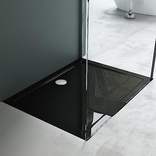 Mai & Mai Duschwanne Duschtasse 90x120x4cm Rechteckig Schwarz aus hochwertigem Acryl inkl. Ablaufgarnitur AL01 Faro