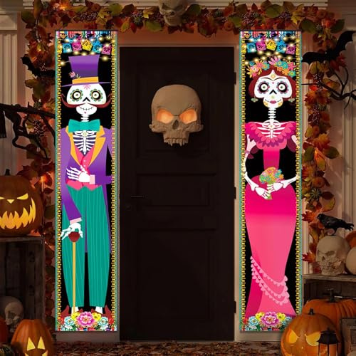 iPartycool Tag der Toten Dekorationen, Tag der Toten, Veranda-Schild, Türbanner, Halloween-Kostüm, Mexiko, Dia De Los Muertos, Partyzubehör, Dekorationen, Flagge, Willkommensdekoration, Wanddekoration