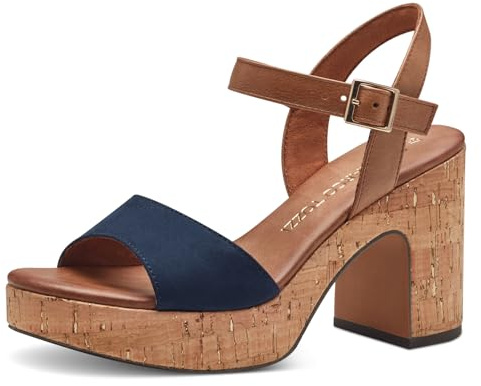 MARCO TOZZI Sandali Donna con Tacco Zeppa Cinturino Regolabile, Blu (Navy Comb), 36 EU